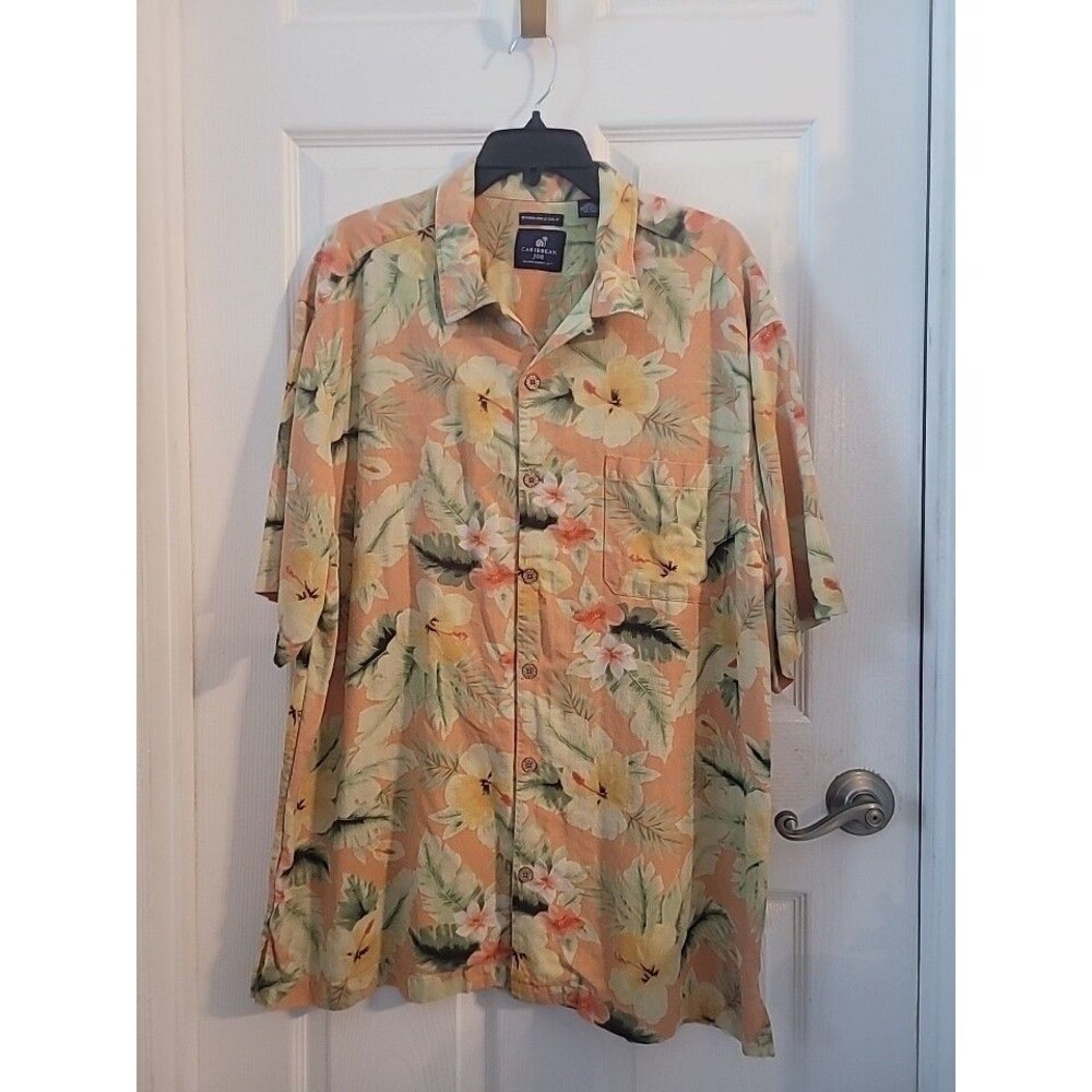 Caribbean Joe Washable Silk Shirt Mens XXL Floral Button Up Beach Style W/pocket